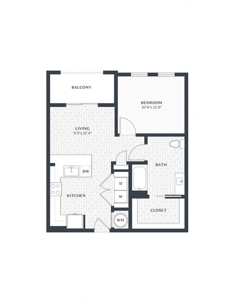 Floor plan for 1 bed, 1 bath, 700 sqft